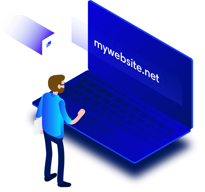 A website address displayed on a laptop